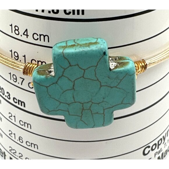 Boho Chic Wire Wrapped Bracelet Blue Cross Howlite Beads Coastal Handcrafted - Picture 5 of 5